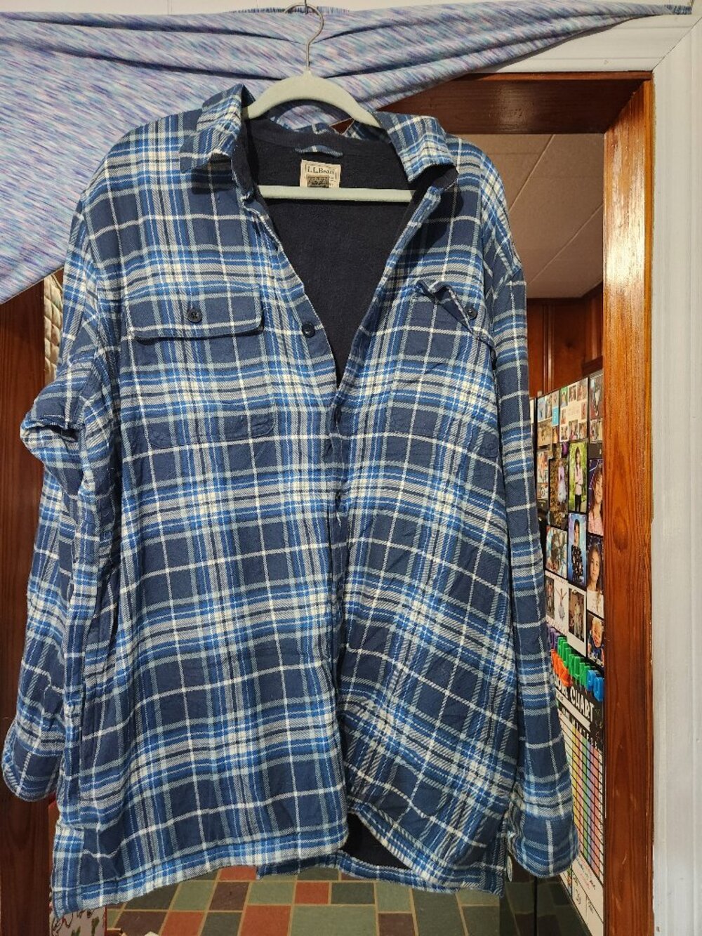L.L.Bean Blue Plaid Fleece Lined Flannel Shacket XL Traditional Fit